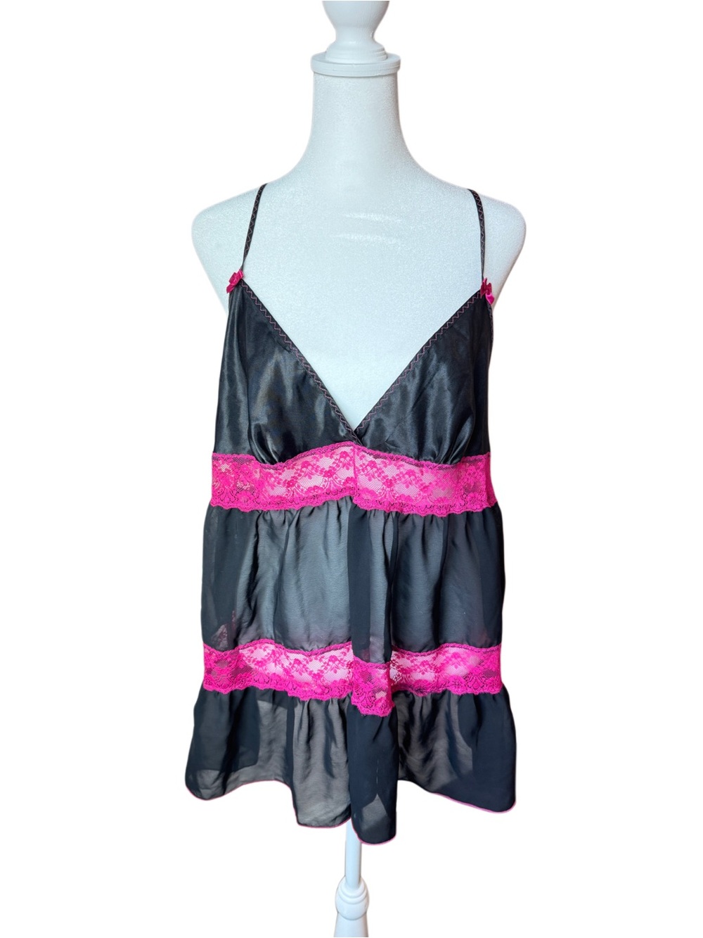 NWOT Secret Treasures Y2K Black Hot Pink Lace Babydoll Set XL